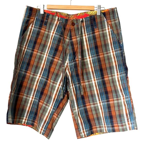 Robert Graham Other - Robert Graham Schwartz Plaid Shorts sz. 34 Blue Orange Brown Long Length Bermuda